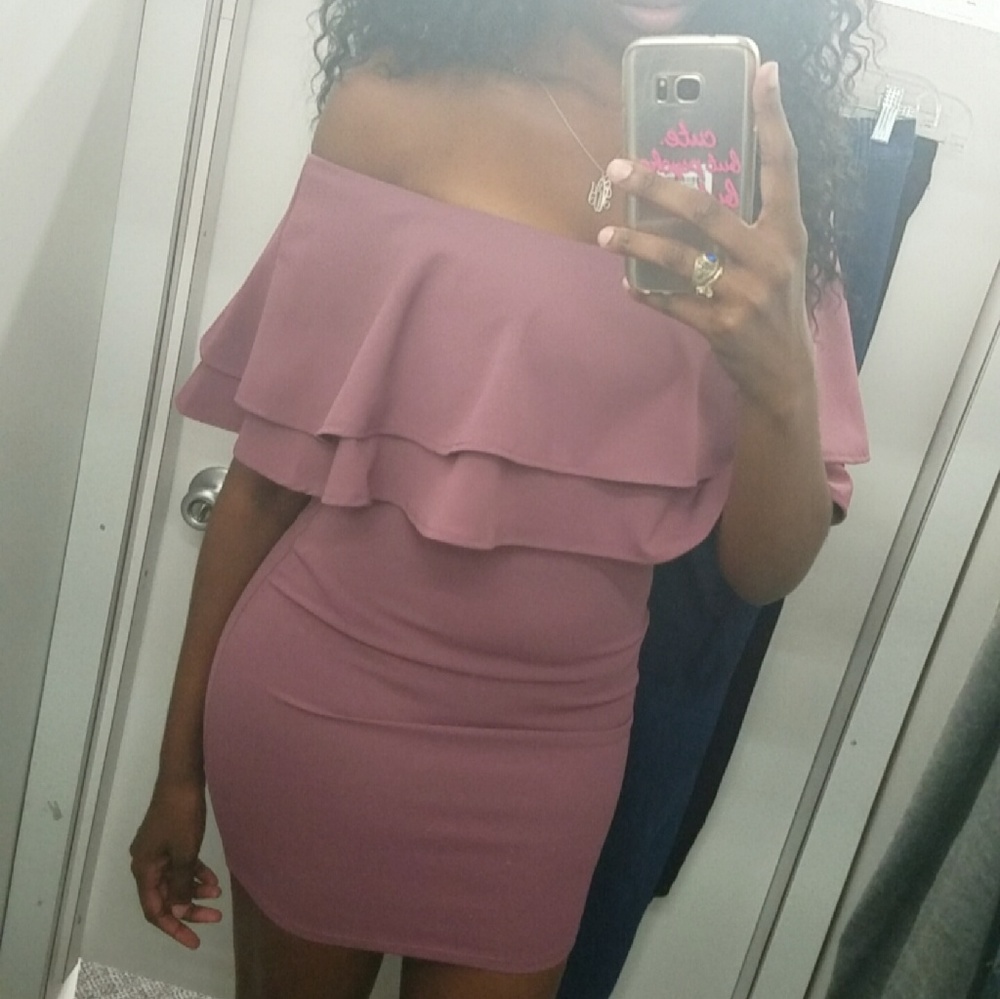Mauve off the shoulder dress